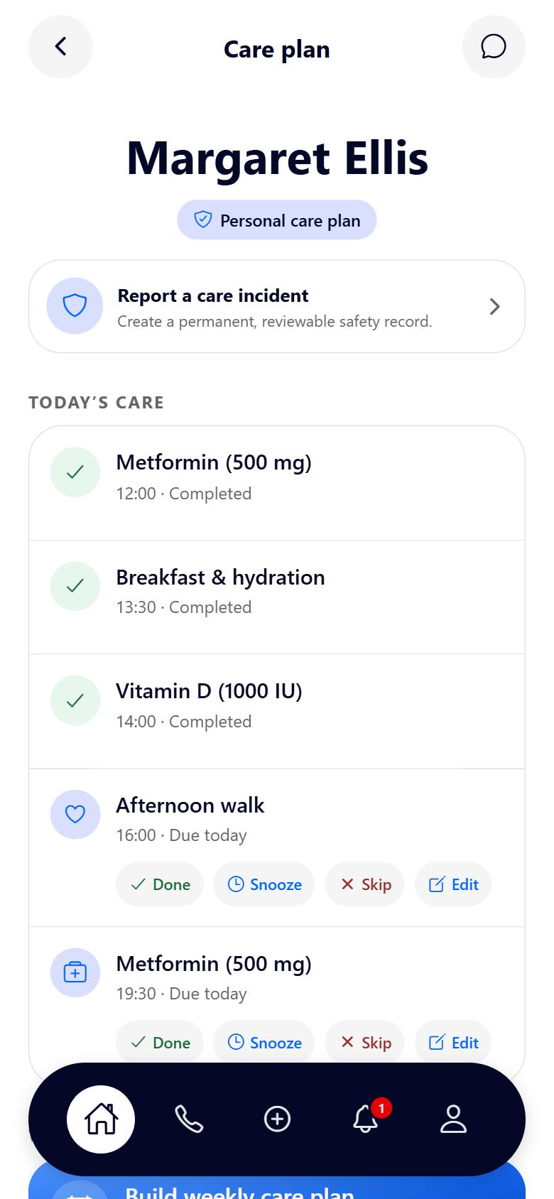 Kelo care plan screen